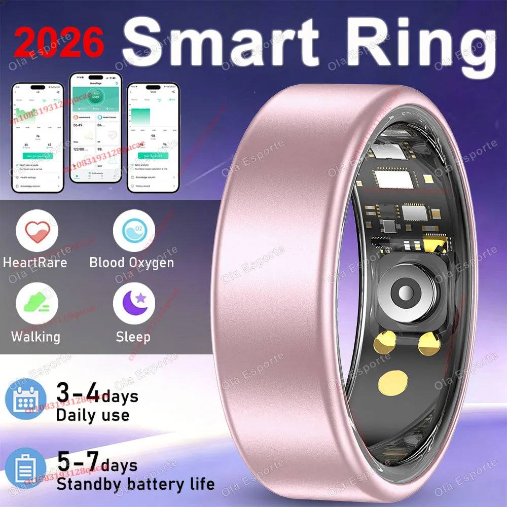 2026 Smart Ring Blood Pressure Heart Rate Sleep Monitoring Smartring IP68 & 5ATM Waterproof Multi-sport Mode Smartring Man Women