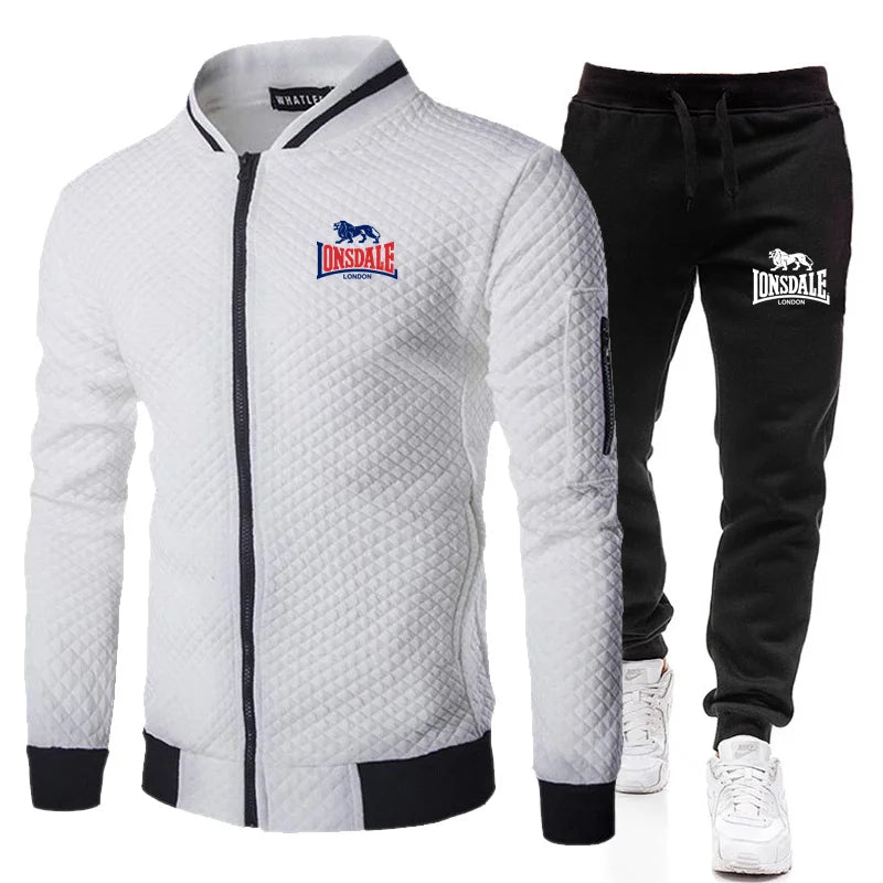 LONSDALE Spring and Autumn Men's Fashion Street Stand up Collar Set Jacket, Outdoor Casual Pocket Zipper Men's Baseball Set
