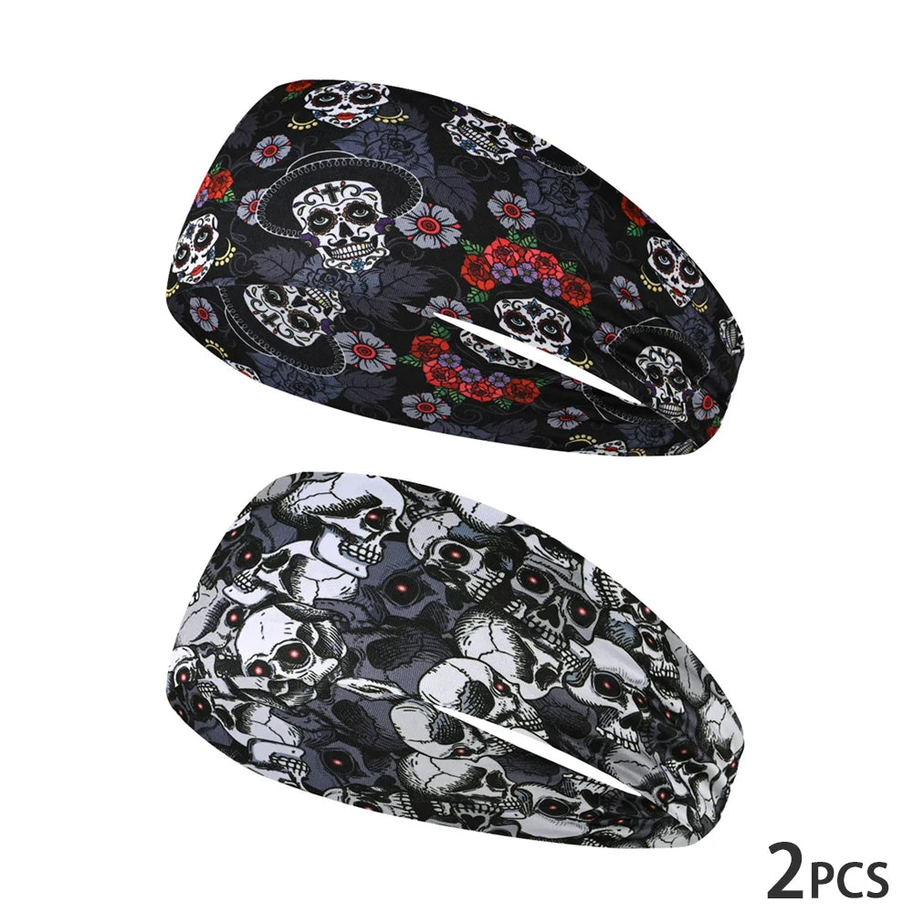Elastic skull print sports headband, sweat-absorbent sports headband, unisex non-slip fitness headband, cycling street headband