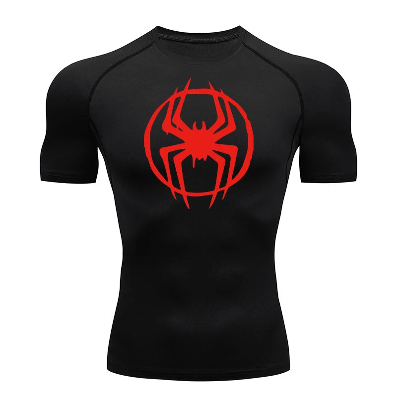 Spider Graphic Compression Shirts for Men Gym Workout Running Tshirt Summer Athletic Quick Dry Tees Tops Short Sleeve Rash Guard