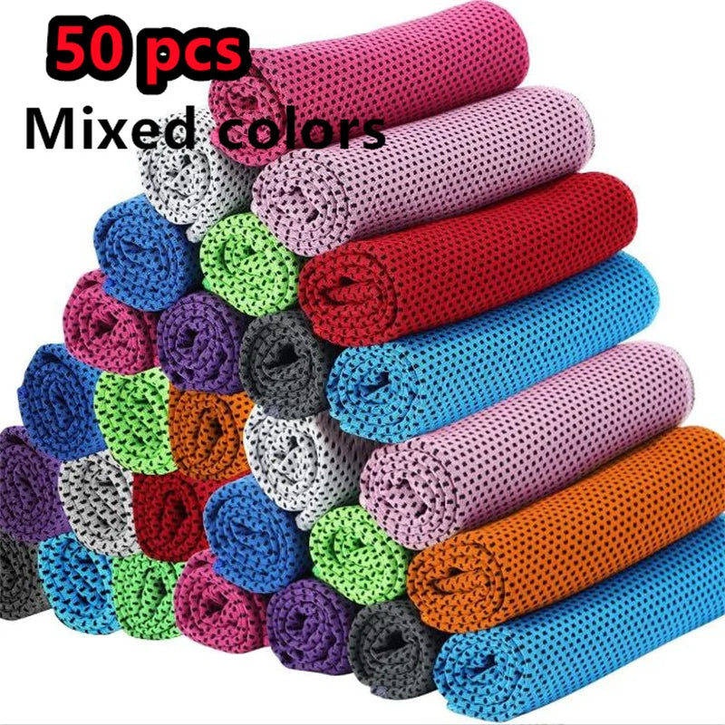 1-100 pcs Sport Towel with Mini Silicon Gel Set Portable Cold Towel Fitness Sport GYM Running Outdoor Quick Dry Cool Towel