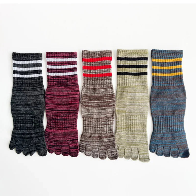 1/5 Pairs Five Finger Socks Sports Mans Cotton Striped Compression Vintage Sweat-Absorbing Outdoor Bike Toe Short Socks Student