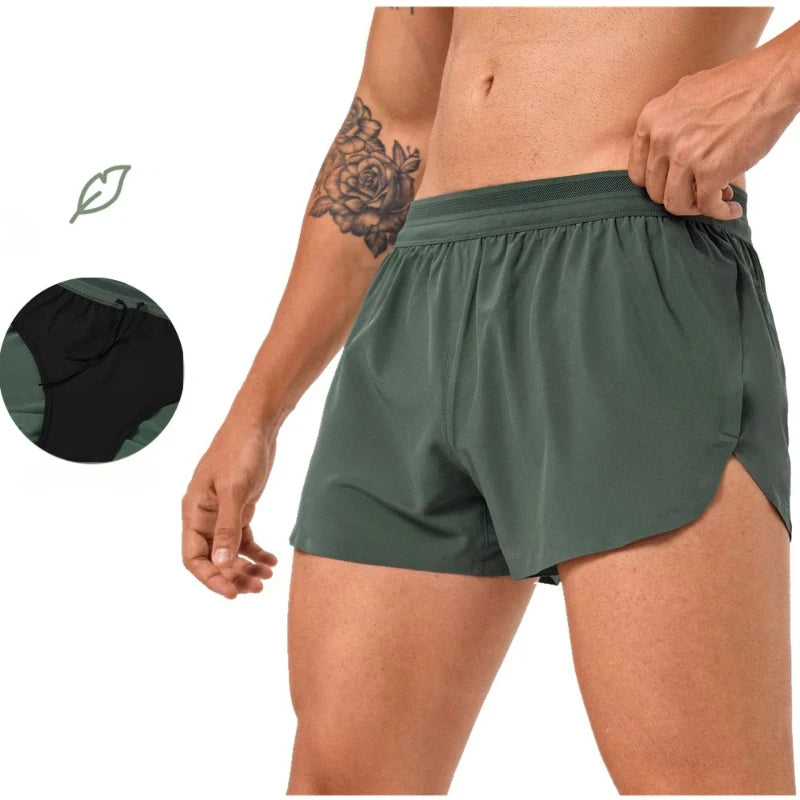 Men Marathon Racing Gym Sports Shorts Anti-escaping Lining Quick Dry Workout Training Fitness Jogging Short Arrow Pants