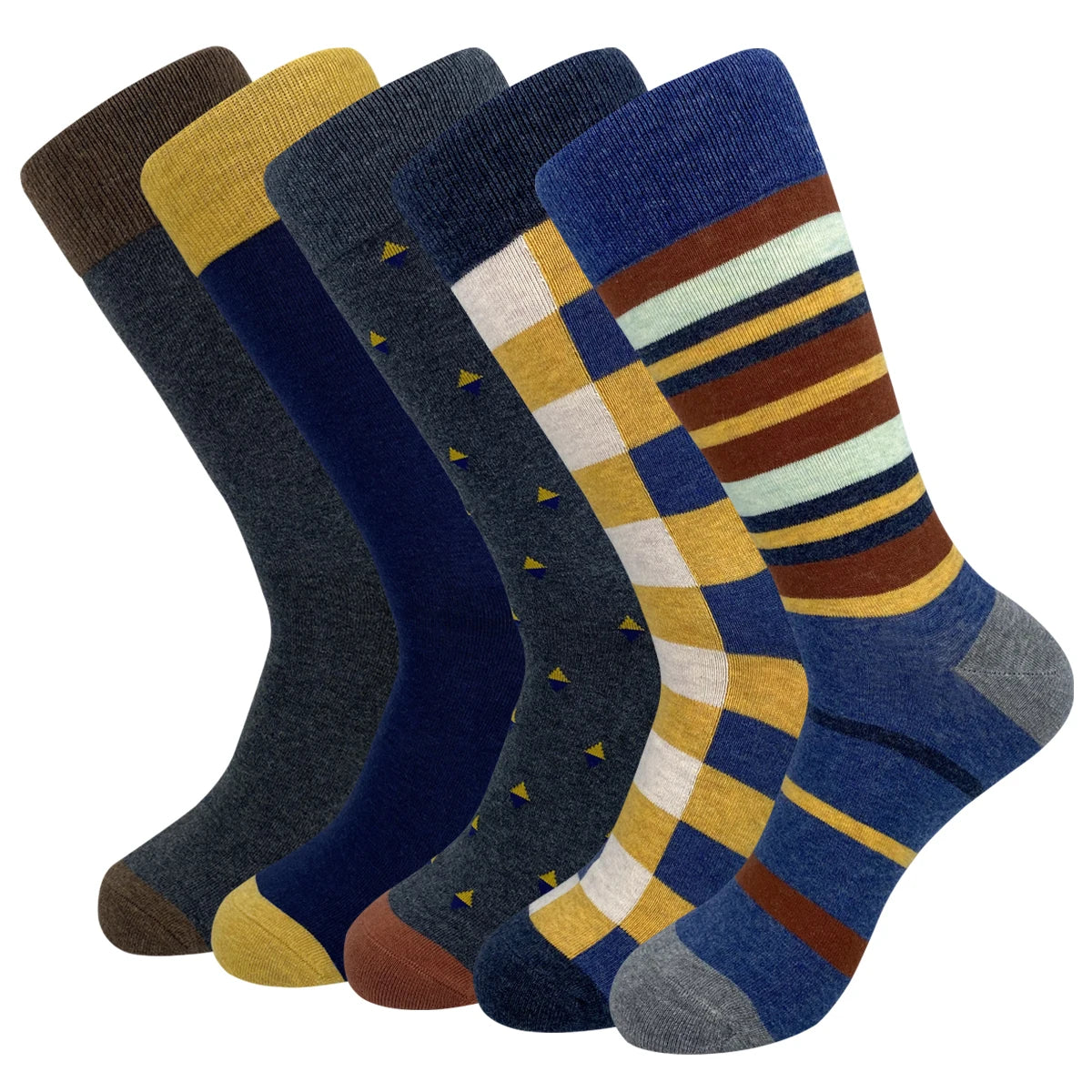 5 Pairs Mens Dress Socks Plus Large Size,High Quality Combed Cotton Crew Socks,Black Cool Argyle Breathable Casual Socks for Men