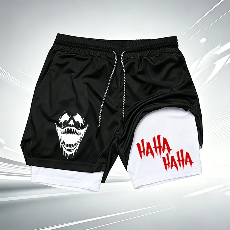Men's Summer GYM Print 2-in-1 Compression Liner Shorts Quick Dry Gym Training Workout Breathable Running Casual Shorts WX273