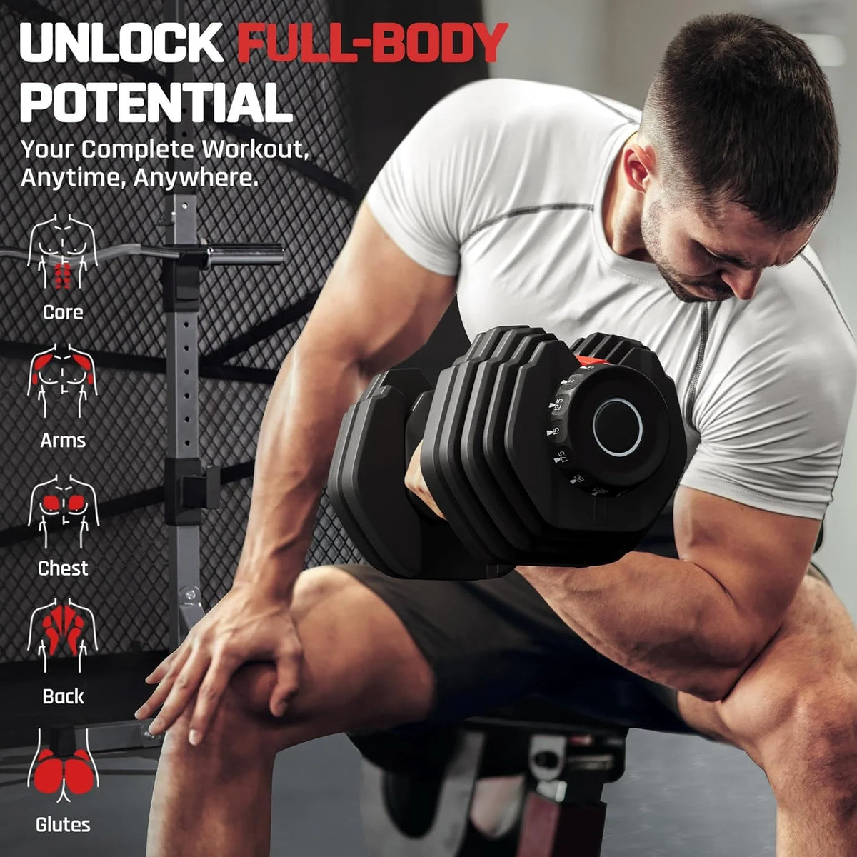 Adjustable Dumbbell Set 52.5 LBS Adjustable Dumbbells Fast Adjust Dumbbell Weight Set with Anti Slip Handle and Tray for