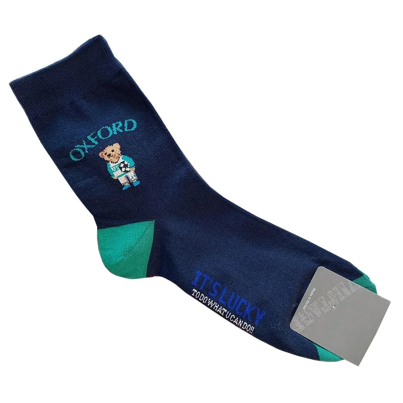 Good Quality Cartoon Gentleman Bear Men's Socks Cotton Harajuku Style Sport Boys Skateboard Novelty Breathable Christmas Gifts