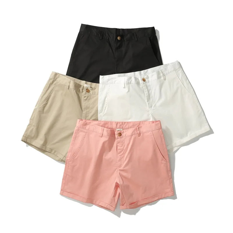 2021 New Summer 100% Cotton Solid Shorts Men High Quality Casual Business Social Elastic Waist Men Shorts 10 Colors Beach Shorts