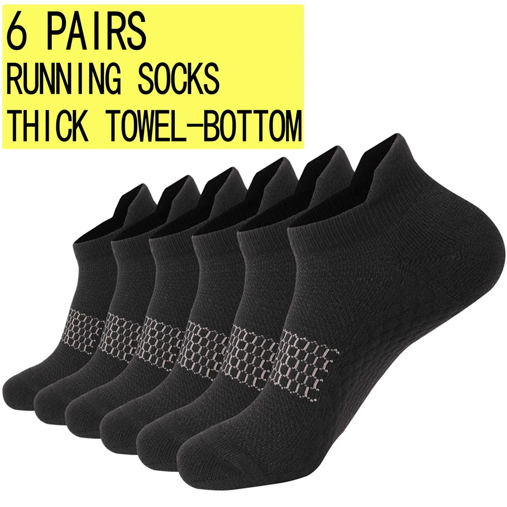 6pairs Anti-Slip Gym Socks for Men Honeycomb Ventilation Thickened Sole Quick-Dry Technology Running Non-Slip Workout Ankle Sock