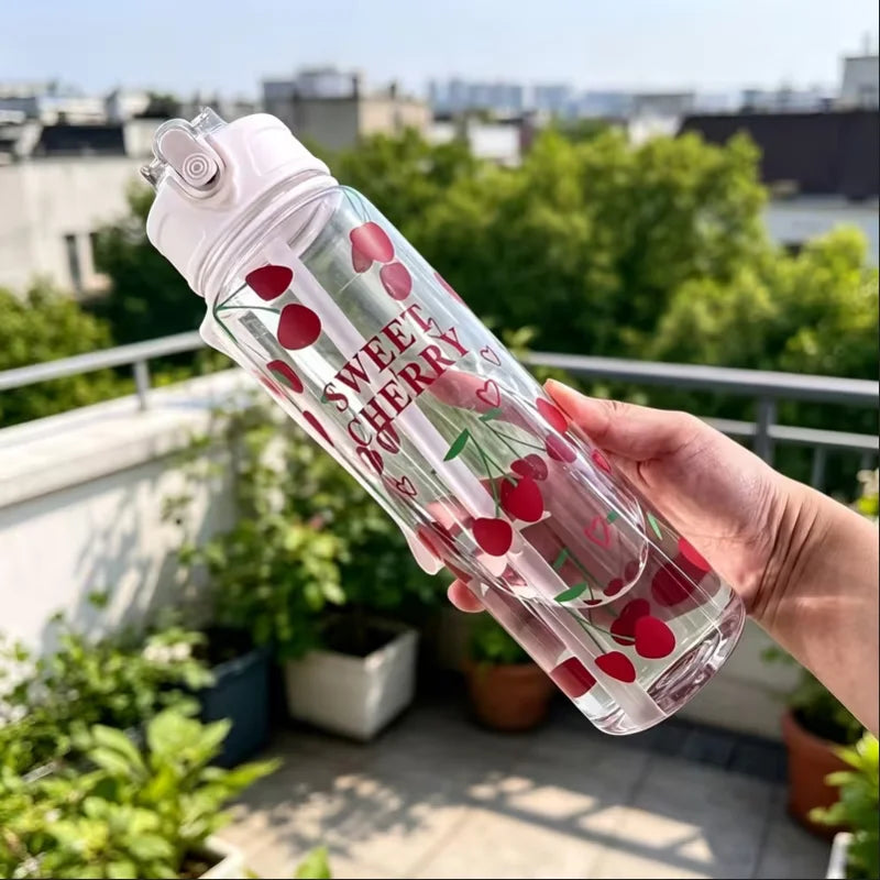 750ML Cute Strawberry Floral Cherry Bow Tumbler One-Button Pop-Up Lid Straw Cup with Handle for Travel Sports Leak-Proof Bottle
