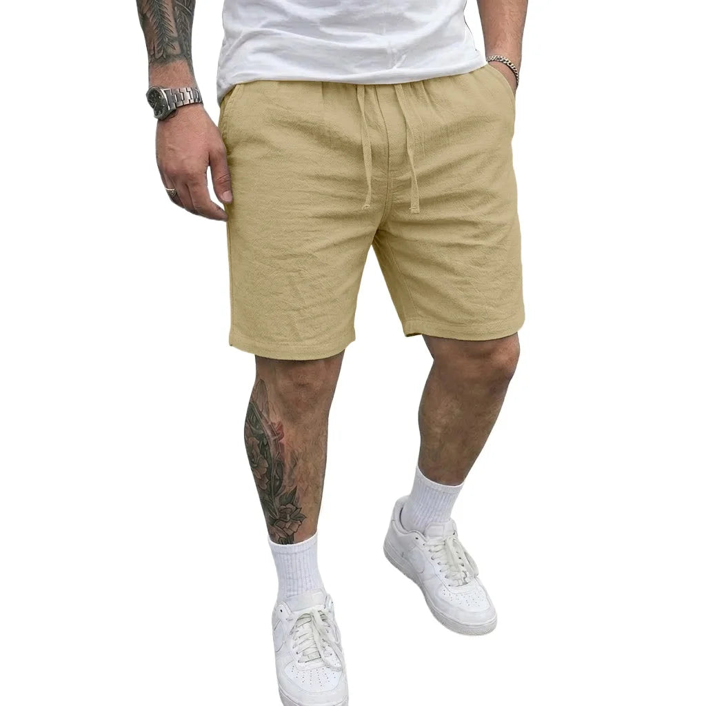 Mens Summer Linen Shorts Elastic Drawstring Waist Hawaiian Style Baggy Shorts Lightweight Casual Bottoms for Beach Outdoor