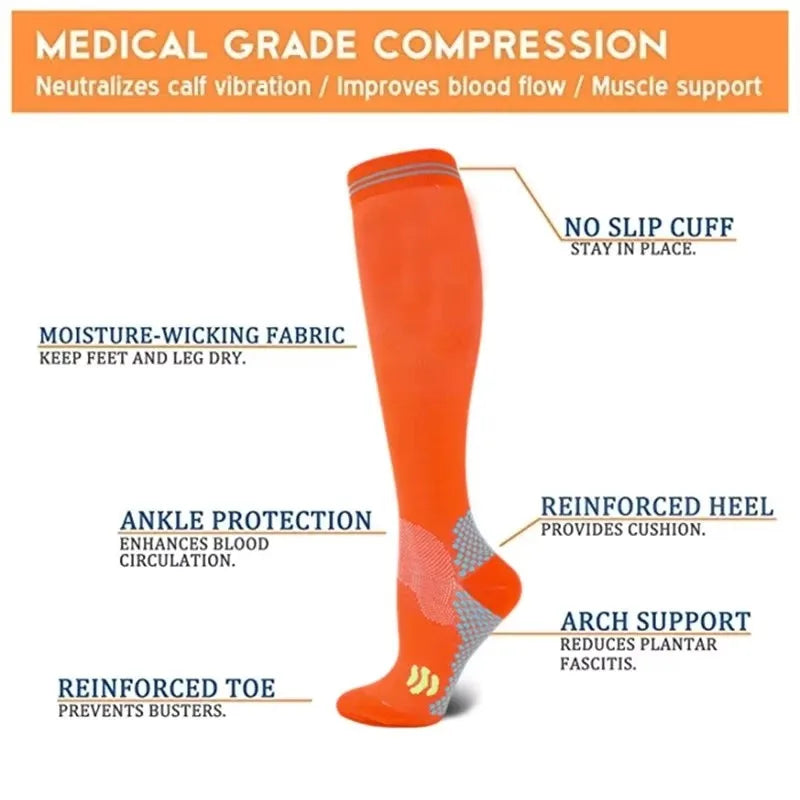 Sport Compression Socks Shock-Absorbing Anti-Slip Varicose Veins Socks Absorb Moisture Sweat Running Cycling Socks Varicose Vein