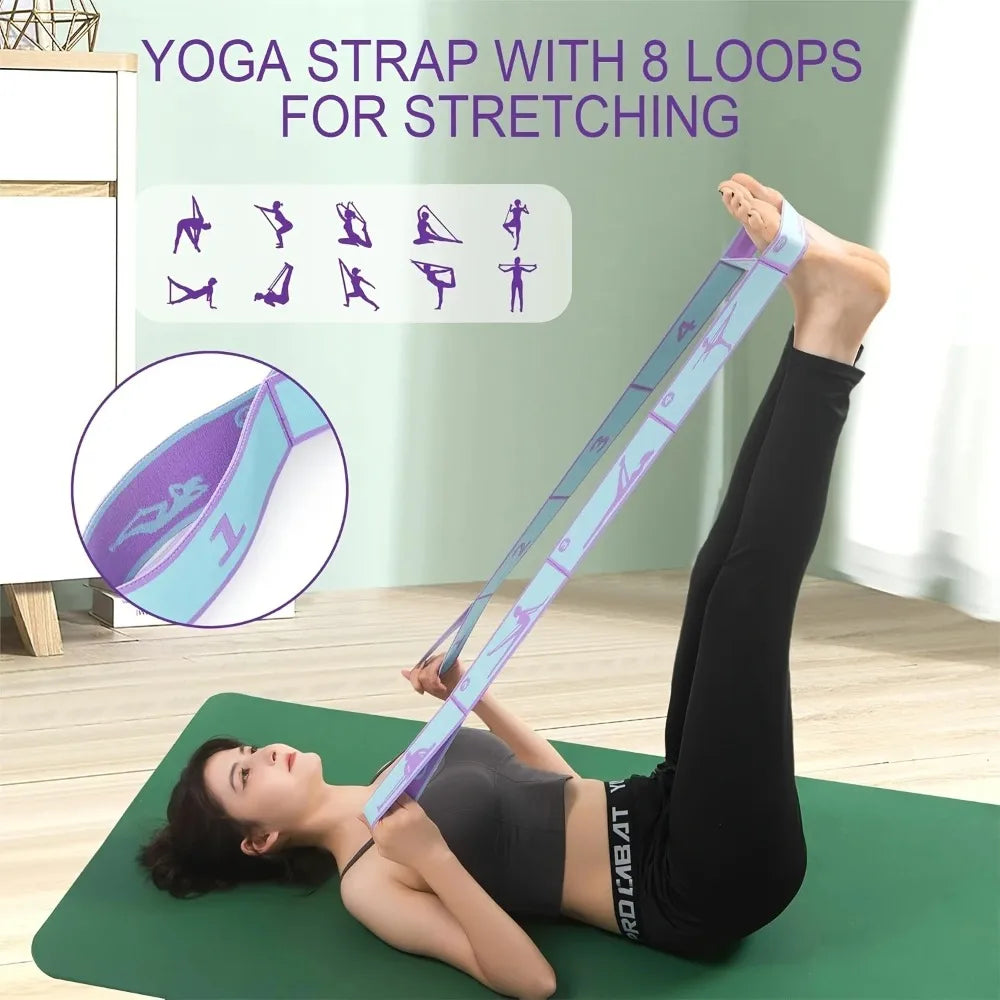 Numbered Resistance Bands Elastic Yoga Strap Multi Loop Stretch Band with Guide for Yoga Pilates Pull-Up Home Workout