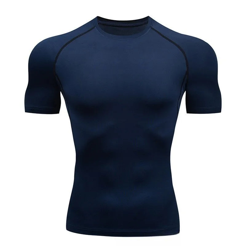 Men's Quick Dry Short Sleeve Fitness T-Shirt Outdoor Sports Running Yoga Tight Fitting Stretch Training Pro Clothing