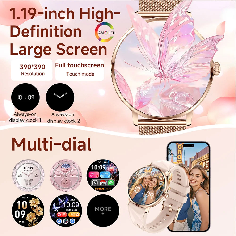 2026 Model of Military-Grade Stylish Smartwatch, 1.19-Inch AMOLED Screen, Heart Rate and Blood Oxygen Monitoring, Bluetooth Call