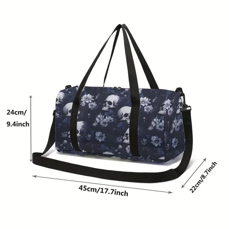 Skull Flower Large Capacity Luggage Bag For Boy And Girls Best Gifts 2D Flat Cartoon Travel Duffels Hand Bag For Children