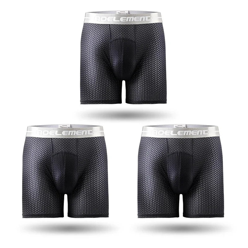 3pc Men's long sports briefs Running anti-wear leg large size ice silk boxers
