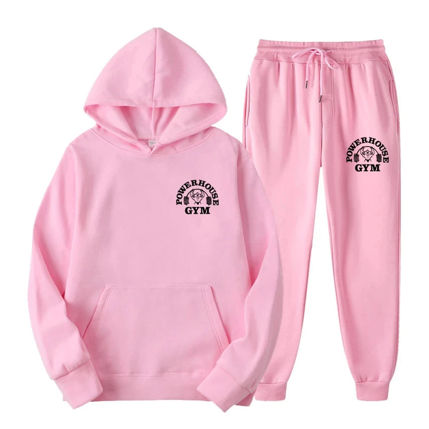 Men Women Tracksuit Hoodies Casual Solid Color Long Sleeve Pullover + Pants Suit Fleece Hooded Sportswear Suit Two Piece Sets
