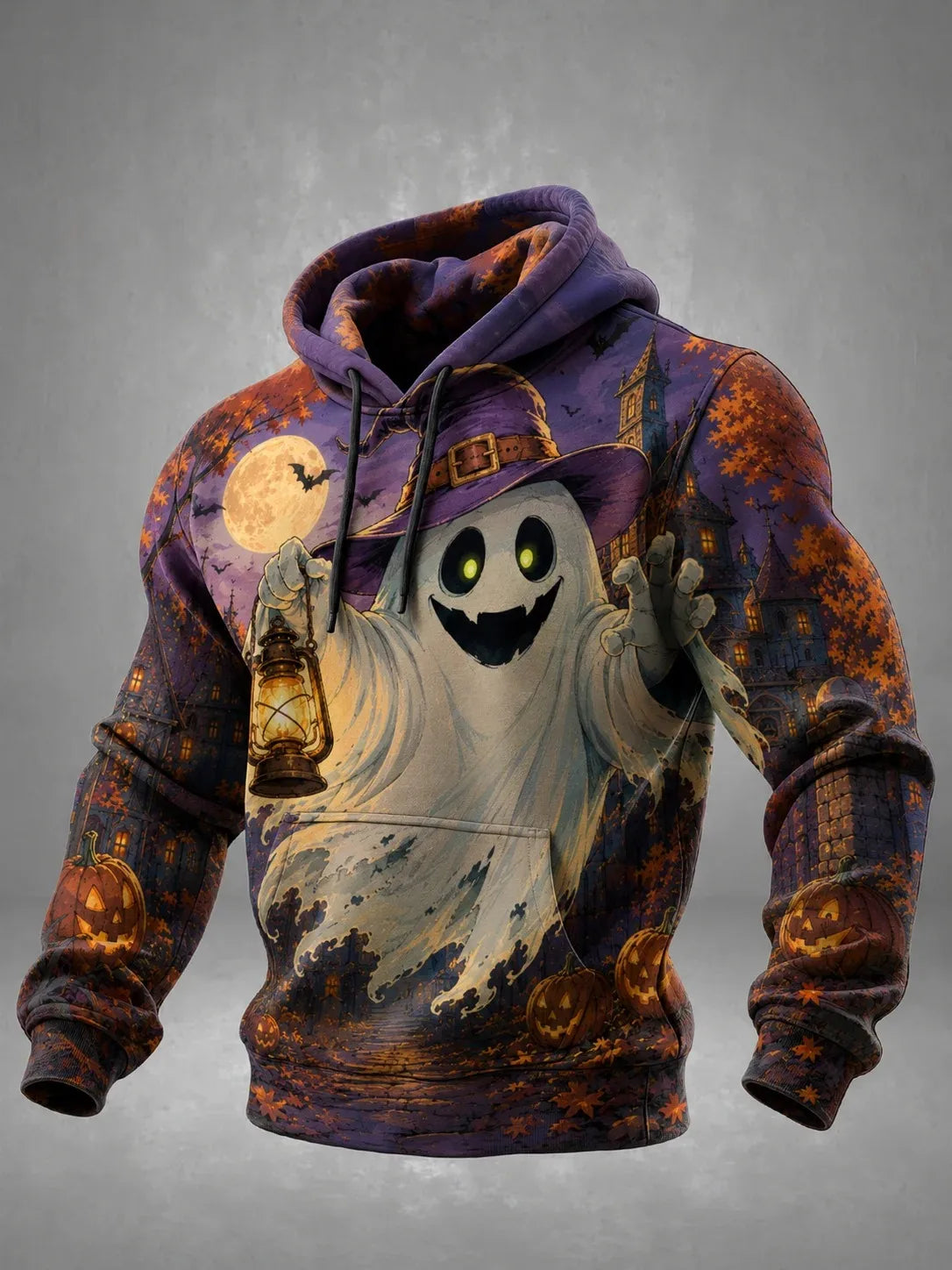 Unisex 3D Print Halloween Hoodie Witch Black Cat Pumpkin Candy Skull Bowl Pullover Long Sleeve Kangaroo Pocket Sweatshirt