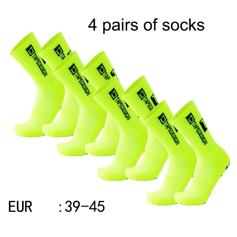 4 Pairs of New TC Mid Tube Glued Football Socks for Sports Training and Competition, Non Slip and Breathable Socks