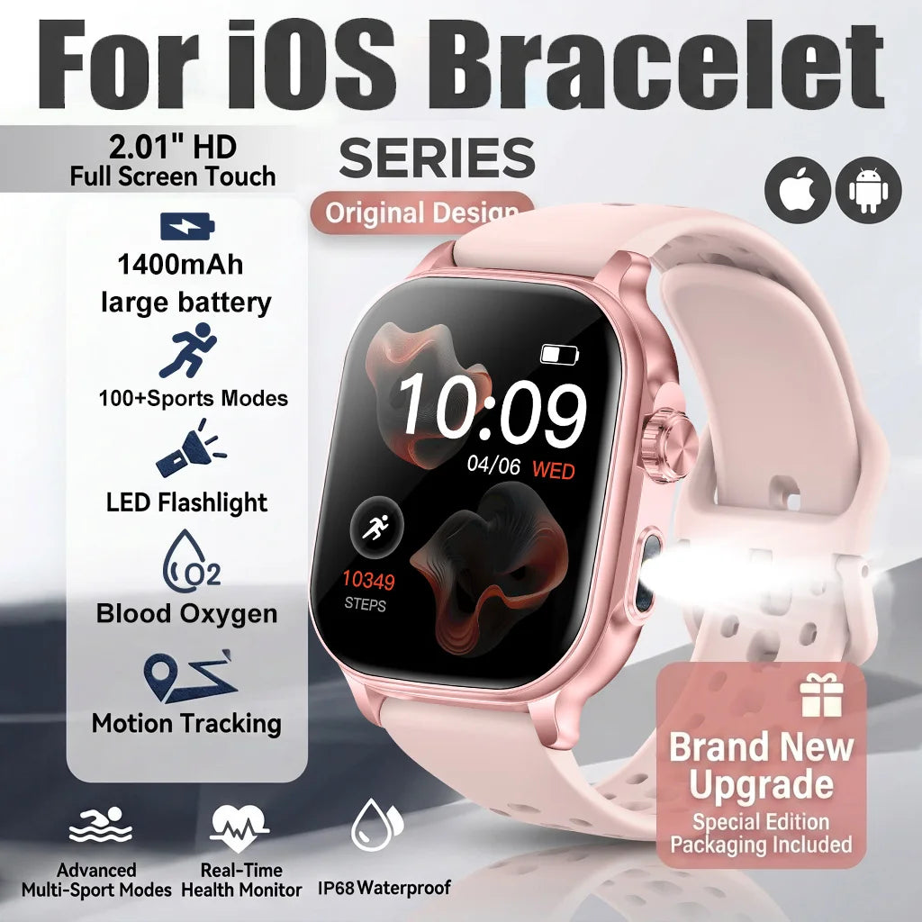 New1400mAh Large Battery Smart Watch 5ATM Waterproof LED Flashlight 100+ Sports Modes Heart Rate Fitness Tracker Men Smart Watch