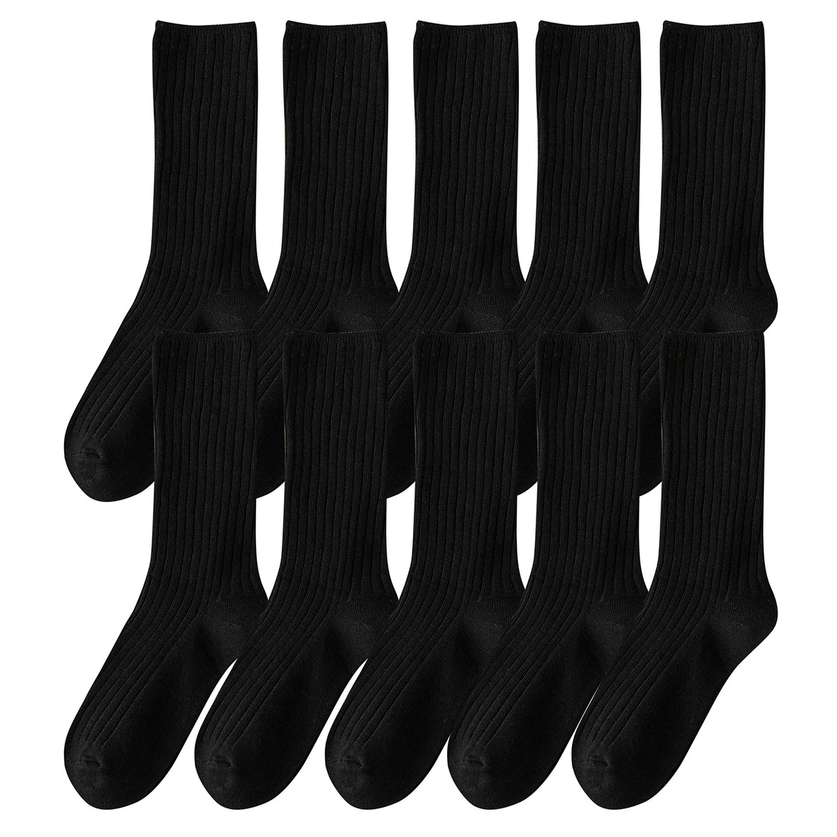 10Pairs Retro Women Cotton Loose Socks Autumn Winter Knitting Solid Color Long Black Korean Japanese Student Girls