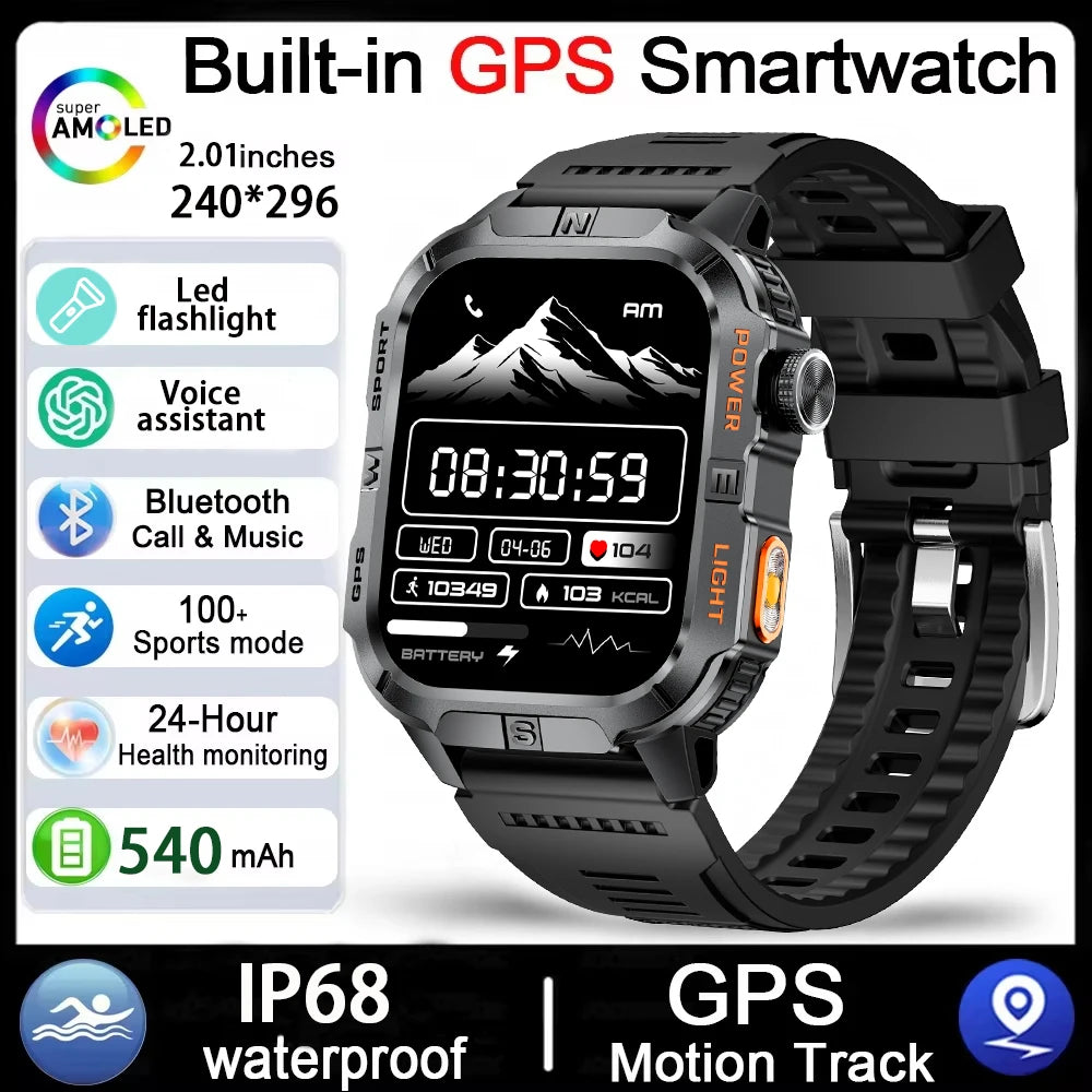 2026 Outdoor New 540mAh Battery T-Rex 3 Military Grade Smart Watch Men IP69K Waterproof GPS HD Bluetooth Call 100+Sports Watch