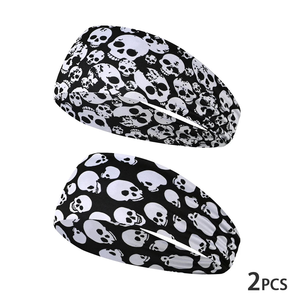 Elastic skull print sports headband, sweat-absorbent sports headband, unisex non-slip fitness headband, cycling street headband
