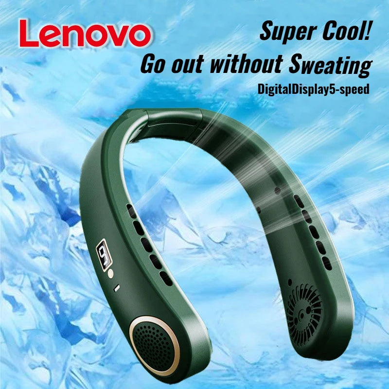 Lenovo Portable Neck Hanging Fan Rechargeable Neck Cooler with Strong Wind for Sports Office & Outdoor Activities 2026 New