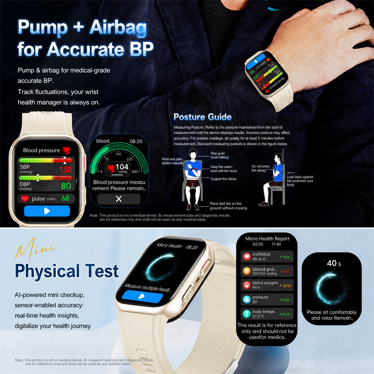 2026New Airbag Blood Pressure SmartWatch NFC ECG+PPG Body Temp Sleep SpO2 Monitor Sports Fitness Health SmartWatch For Men Women