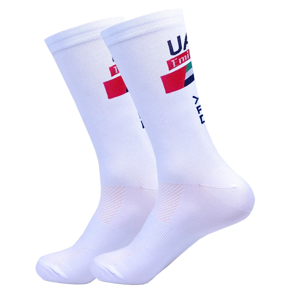 New Black FDJ Cycling Socks UAE Team Non Slip Soccer Socks Cushioned Breathable Running Yoga Basketball Hiking Sports Grip Socks