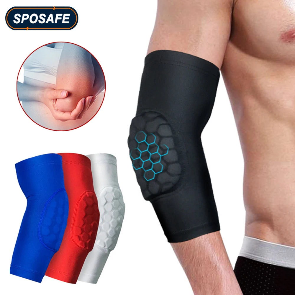 1Pcs Sports Elbow Compression Sleeve Arm Forearm Support Brace Crashproof Honeycomb Pad Cycling Running Basketball Arm Guard