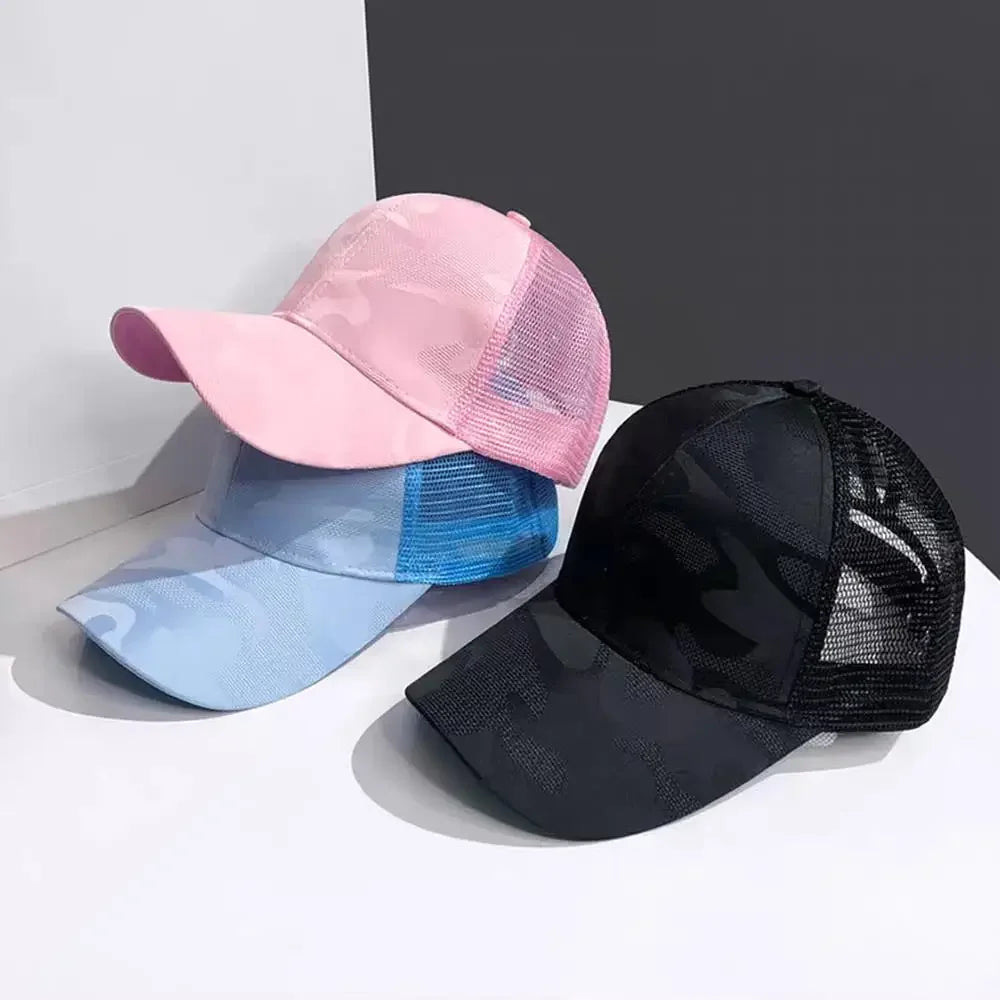 Summer Mesh Baseball Caps for Women Men Adjustable High Ponytail Hats Messy Cap Quick-Drying Hollow Snapback Sports Baseball Hat