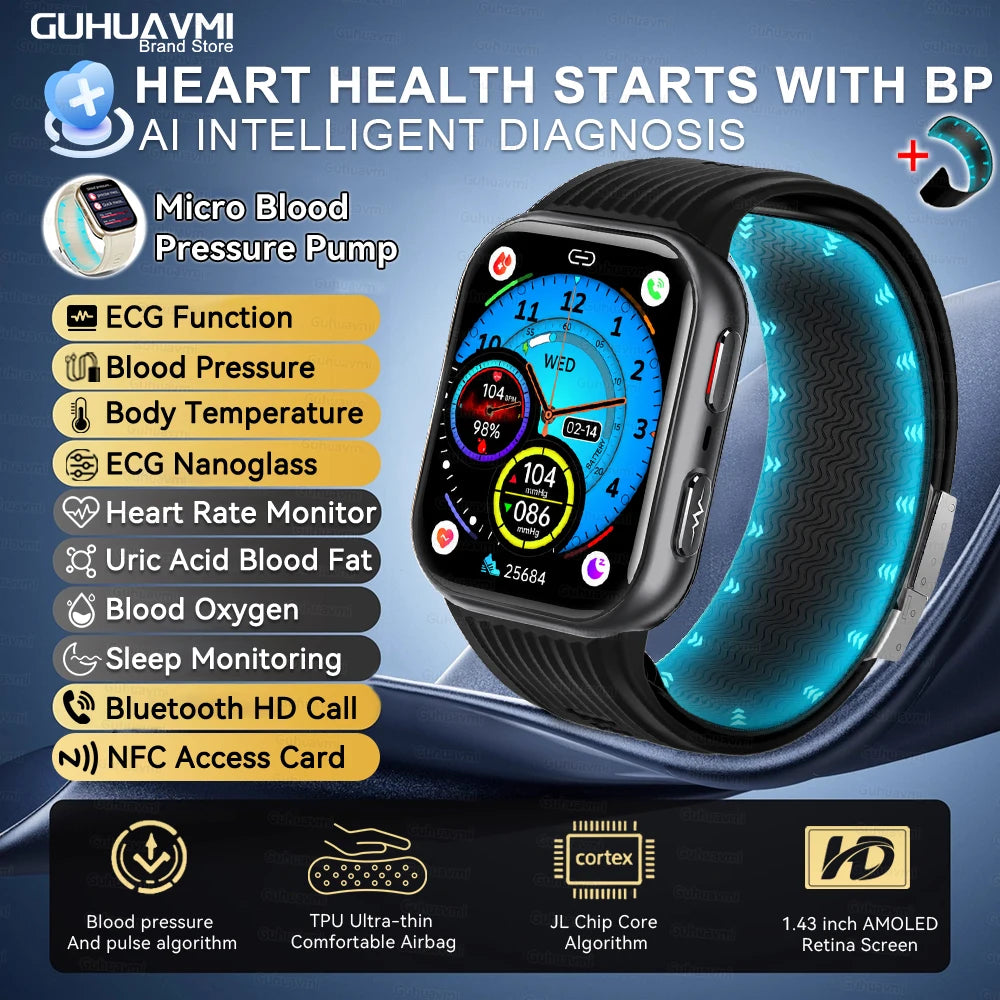 New Ladies Health Smart Watch NFC Airbag Blood Pressure ECG AI Diagnosis Blood Lipid Uric Acid SOS Call Smartwatch For Women BOX
