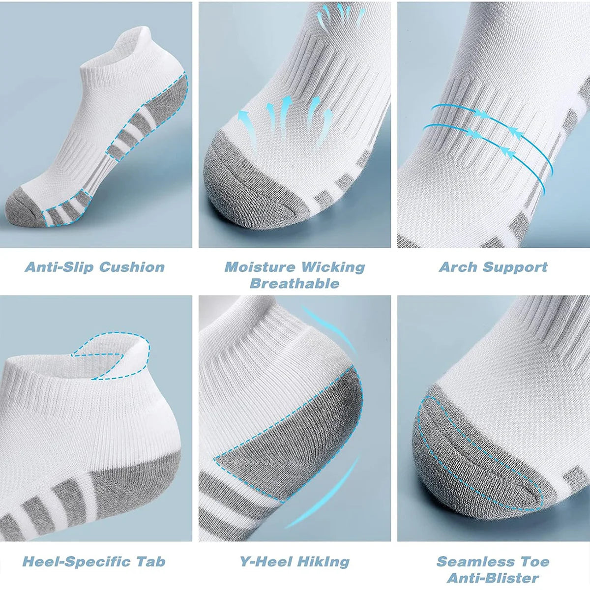 1/5 Pairs Unisex Ankle Athletic Running Socks Low Cut Sports Socks Breathable Cushioned Tab Socks for Men and Women
