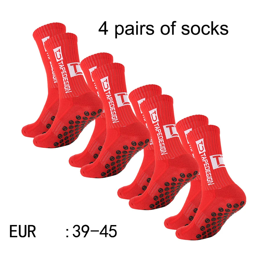 4 Pairs of New TC Mid Tube Glued Football Socks for Sports Training and Competition, Non Slip and Breathable Socks