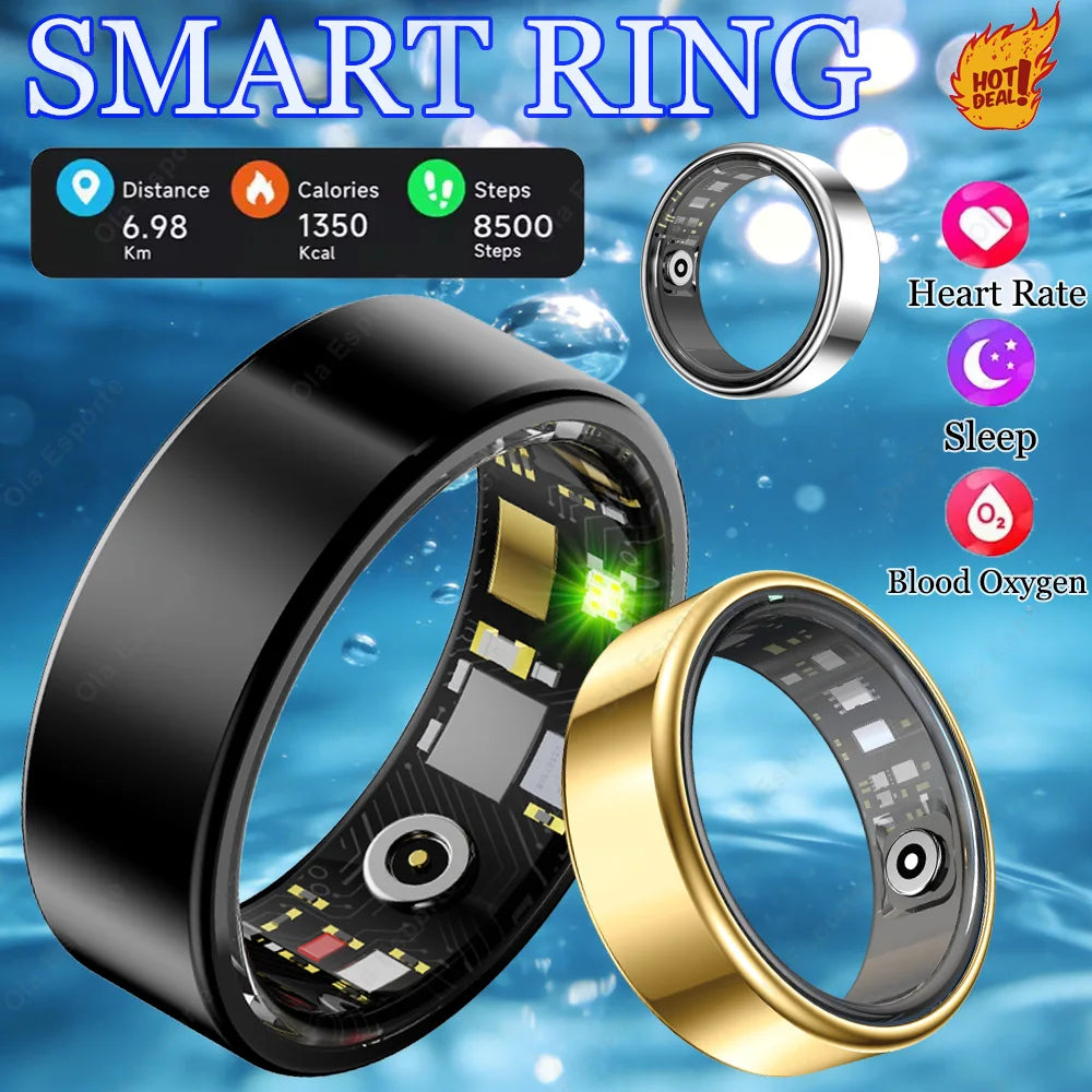 New Multi-Functional Smart Ring Men Women With Charging Case Heart Rate Blood Oxygen Monitoring Waterproof For Android iOS R12