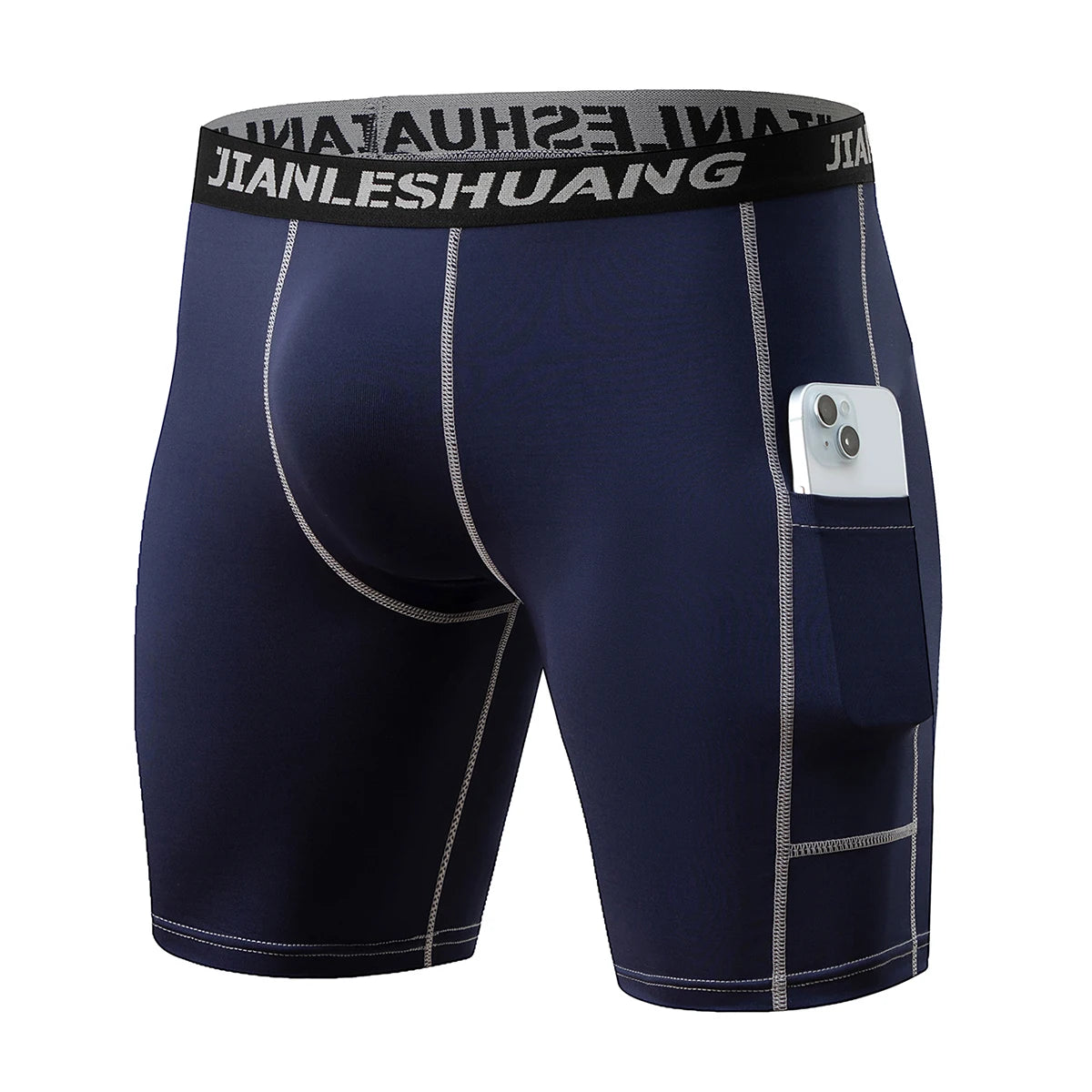5-piece Set Of Men's Four Season Solid Color Line Underwear Comfortable Elastic Waist Sports Cycling Pants Outer Pocket Shorts