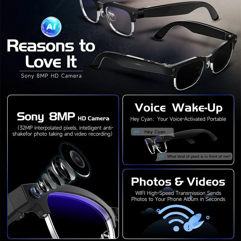W630 Smart Glasses 800W HD Camera Photo Audio and Video Optical Image Stabilization Voice Wake-up Bluetooth Call Smart Glasses