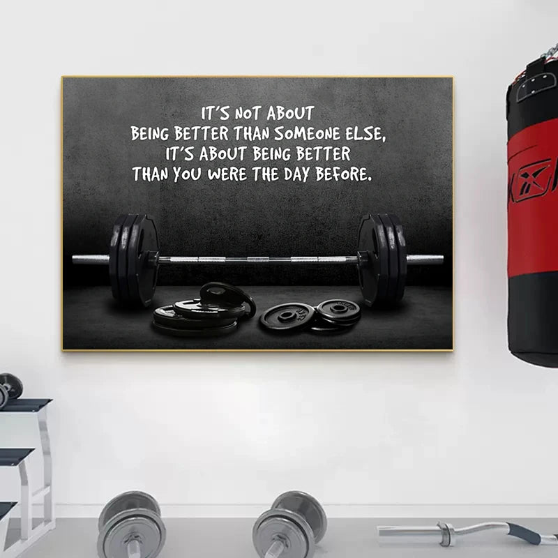 Modern Motivating Quote Sports Art Posters and Prints Wall Canvas Art Barbell Decorative Painting for Gym Room Fitness Lovers