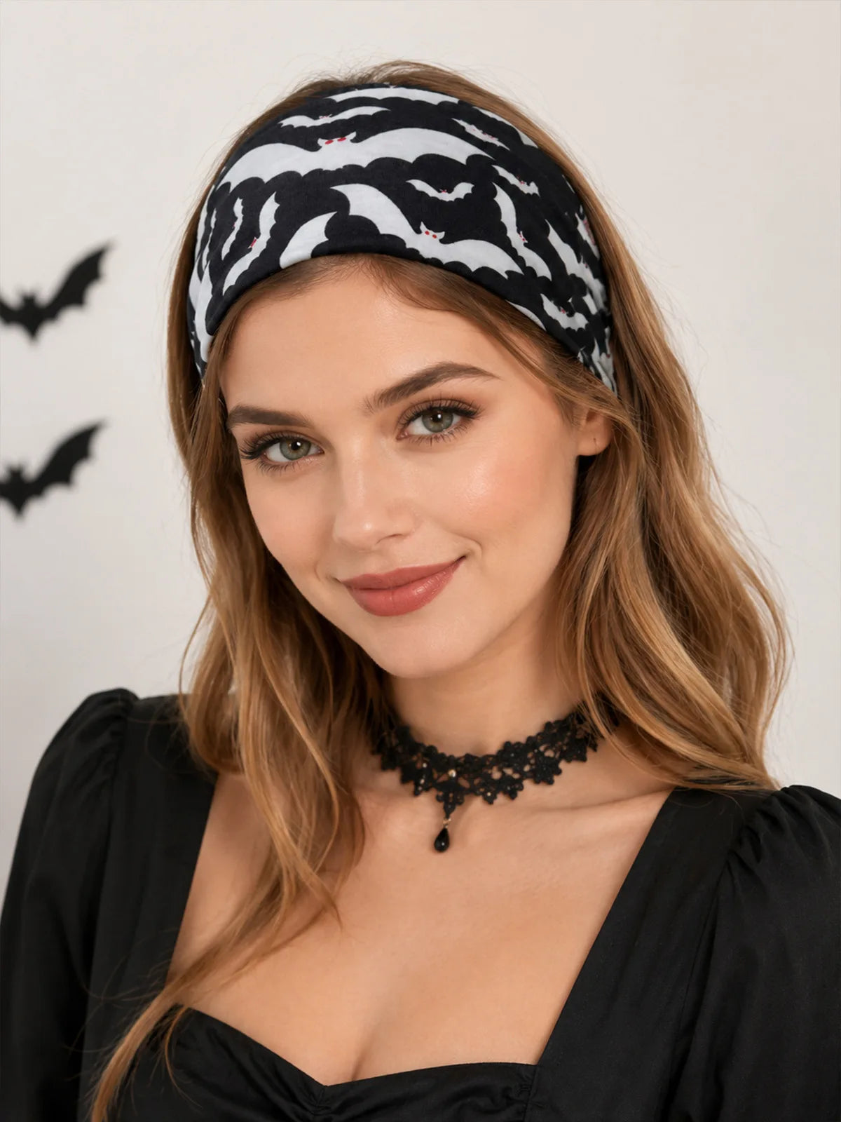 Halloween Cosplay Costume Headband Skeleton Print Yoga Fitness Party Wide Hairband Stretchy Headwrap Hair Accessory Headwear
