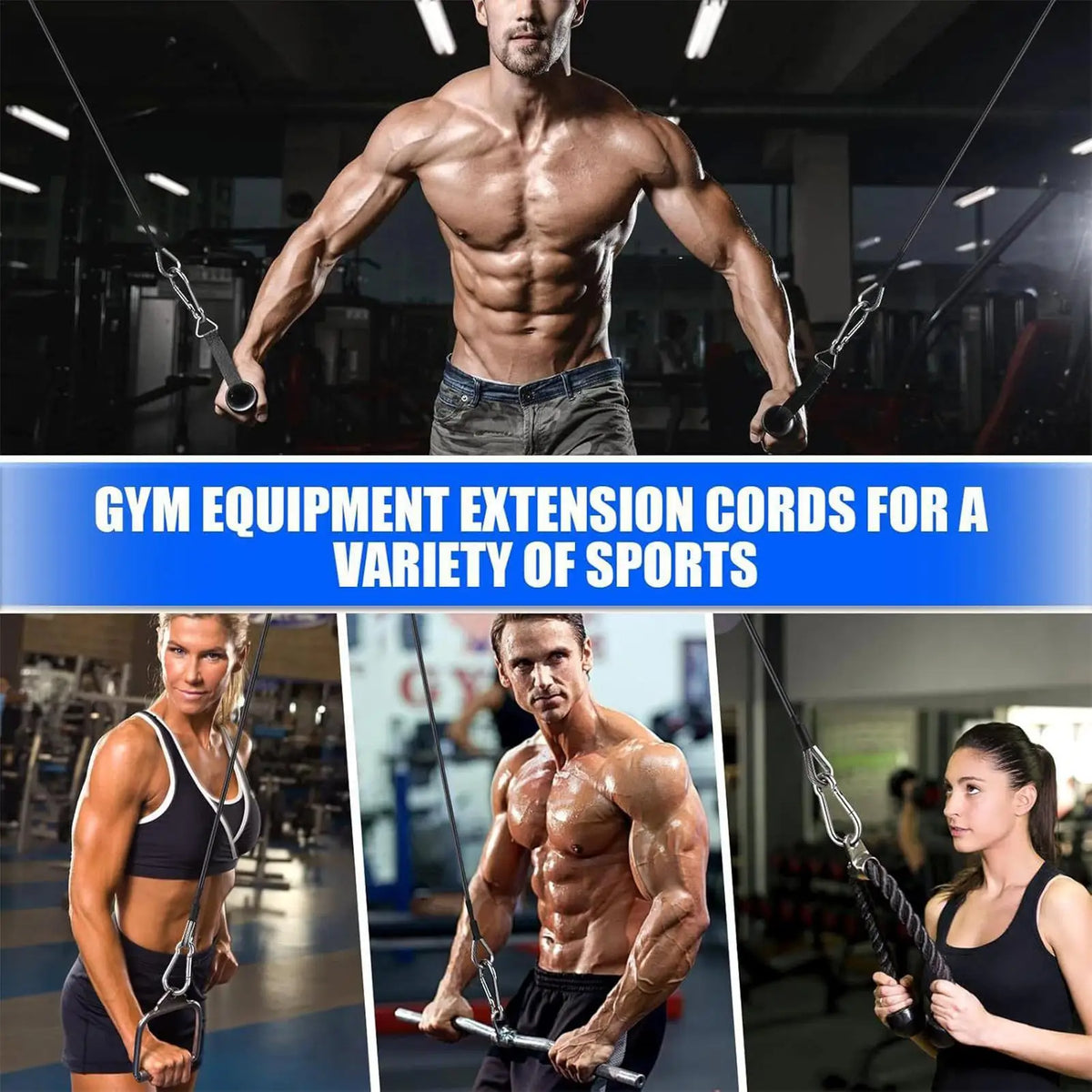 Fitness Cable Extensions 2 Piece Heavy Duty Exercise Bands for Home Gym Strength Training Pull Down Tricep Curl Resistance