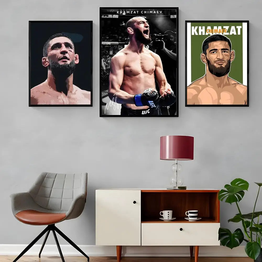 Khamzat Chimaev Painting Calligraphy Canvas Poster: Crease Free Waterproof Durable All Space Wall Decor