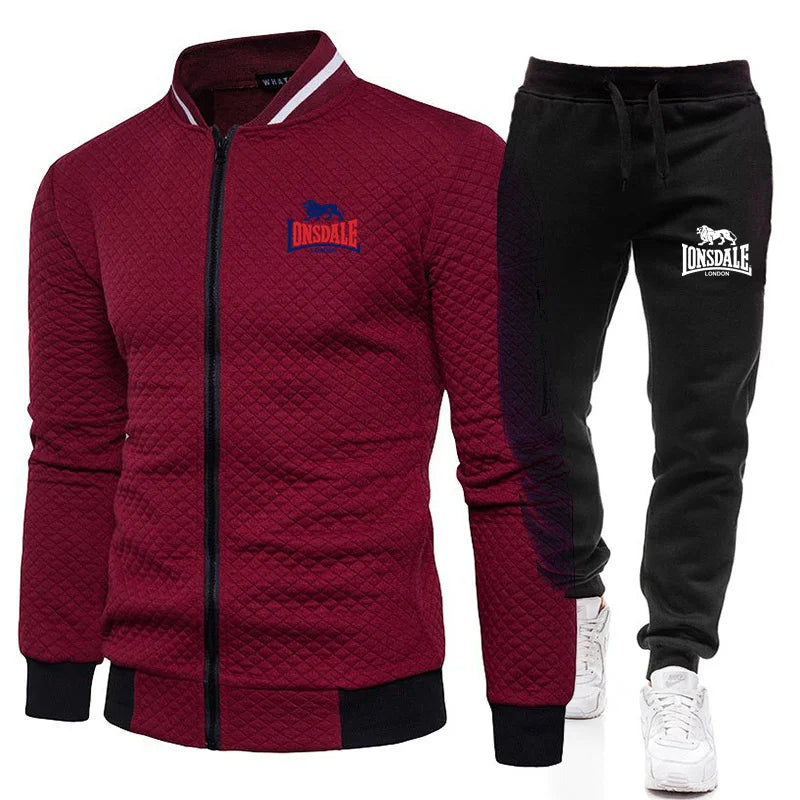 LONSDALE Spring and Autumn Men's Fashion Street Stand up Collar Set Jacket, Outdoor Casual Pocket Zipper Men's Baseball Set