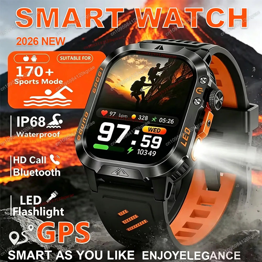 2026 New Military Smart Watch Men 3ATM Outdoor Sports Fitness Tracker Blood Pressure Health Monitor BT Calls GPS Smartwatch Hw12