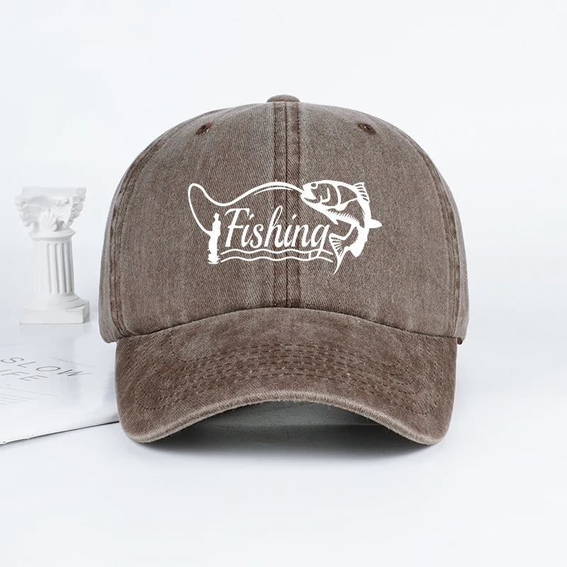 Classic Fishing Quote Print Washed Baseball Cap Adjustable Unisex Gift For Fishermen & Dad