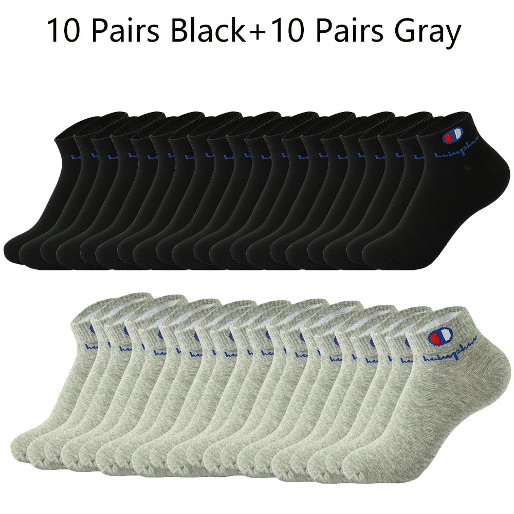 5/10/20 Pairs Men Ankle Socks Cotton Brand Classic Fashion Black White Socks Breathable Mesh Athletic Sports Socks for Summer