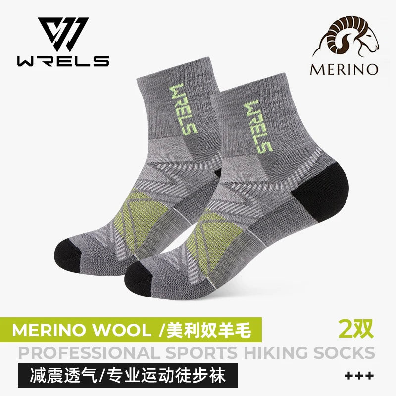 WRELS 1/2/3Pairs Merino Wool Socks Hiking Running Socks Breathable Cushion Sweat Wicking Warm Thermal Compression Wool Socks