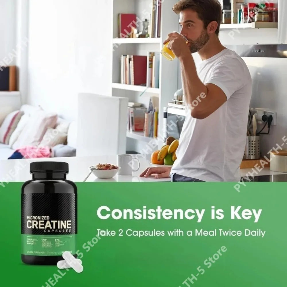 Creatine 2.5g Capsules for Adults - Supports Lean Muscle, Fitness & Recovery, Non-GMO, Gluten-Free, Vegan-Friendly, 60 Capsules