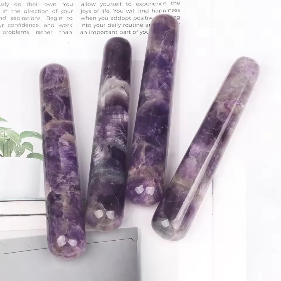 Natural Amethyst Massage Stick Jade Yoni Wand Face Body Eye Crystal Stone Massager Health Skin Care Gua Sha Lifting Yoni Tool